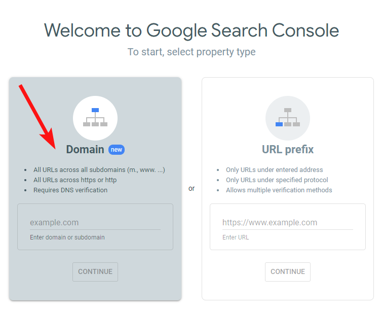 Property types in Search Console