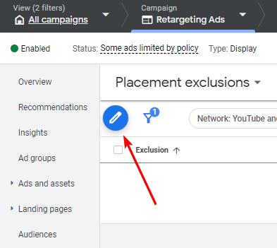 Placement exclusions in Google Ads