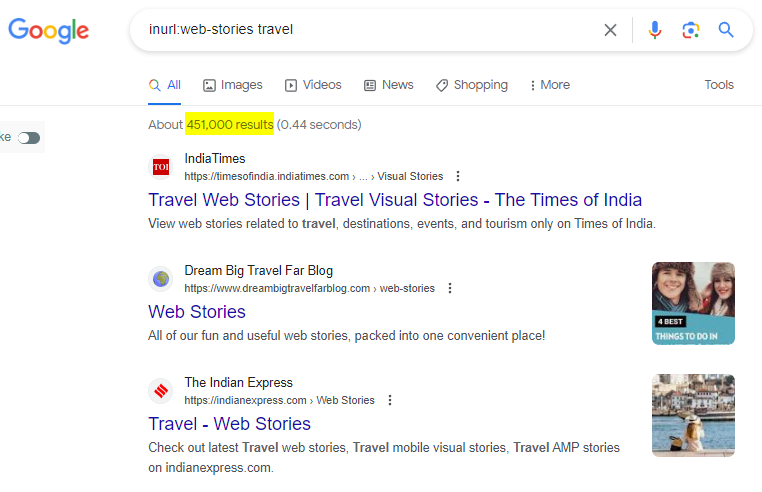 Find web stories on Google