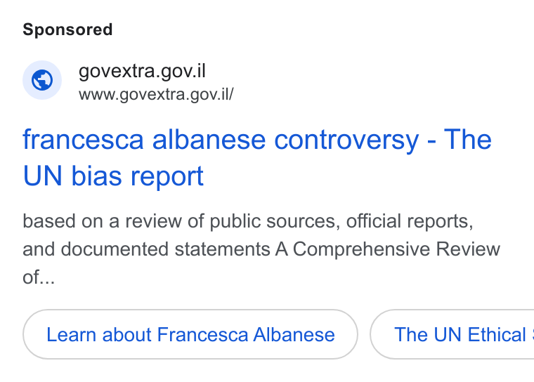 Israel Government advert on the Francesca Albanese UN report