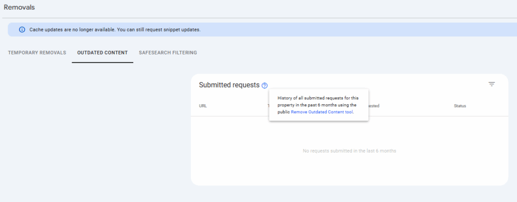 Outdated content tab in Search Console