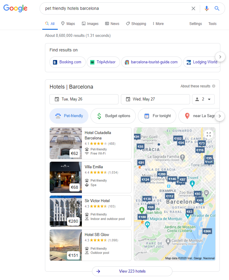 Google's hotel map pack